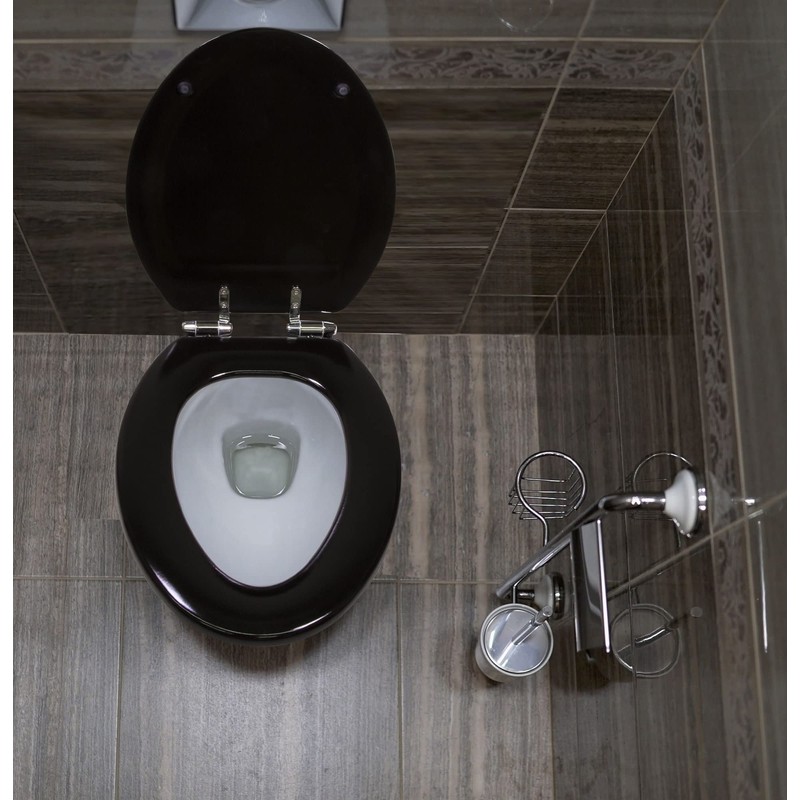 Dalton Wooden Elongated Soft Close Toilet Seat, Black, Quick Release,