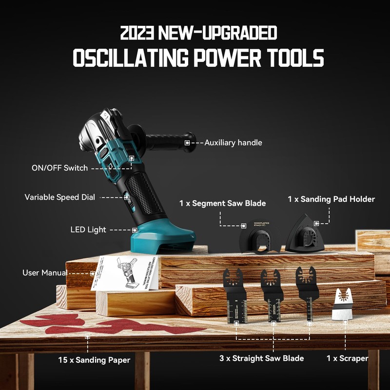 Cordless Oscillating Tool Compatible with Makita Battery, 21000 OPM Max