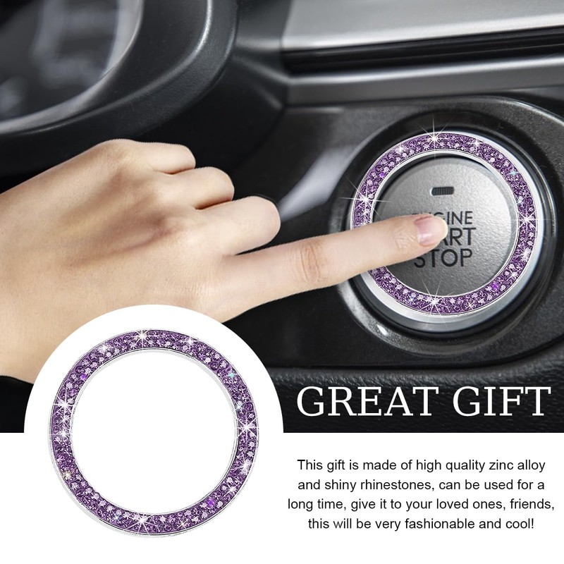 Gasedin Car Engine Start Stop Decoration Ring, Sparkling Crystal Vehicle