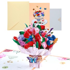 Joyoldelf Pop Up Card Bouquet, 3D Birthday Card with Envelope and Flowers for Wife, Girlfriend & Mum, Flower Card Greeting Cards for Birthday, Thank You, Anniversary, Valentine's Day, Mother's Day