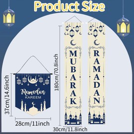 Zkaoai Ramadan Mubarak Banner, 3 Ramadan Decoration Banner, Ramadan Mubarak Door Banner, Ramadan Kareem Banner, Hanging Sign Ramadan Kareem, Eid Mubarak Banner for Eid Mubarak Decoration, Garden