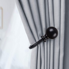 KAMANINA Juego de 2 soportes decorativos para cortinas de ventana, remates redondos, color negro