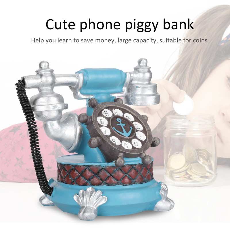 Antique Telephone Ornaments Retro Phone Shape Piggy Bank Home Resin