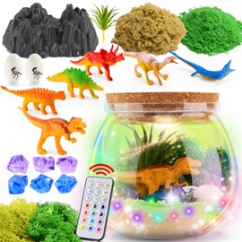 dashfor Light-up Dinosaur Terrarium Kit for Children, DIY Dino Terrarium Crafts Kit with Timing Remote Control and Coloured Lights - Dinosaur Toy 4 5 6 7 8+ Year