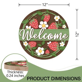 Deroro Welcome Spring Summer Strawberry Front Door Sign, Daisy Flower Farmhouse Wood Door Hanger Outdoor Outside Porch Decor, Rustic Seasonal Wooden Wreath Indoor Wall Hanging Decoration