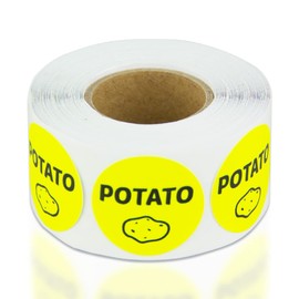 300 Labels - Potato Stickers for Delis, Restaurants, Supermarkets or Food Labeling (1 inch, Yellow - 1 Roll)