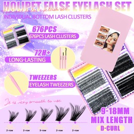 680 Pcs Lash Clusters Kit, 28 Rows Mixed Black and 6 Rows Colorful Eyelash Clusters, 9-18mm Wispy Fluffy Manga Lashes for DIY Eyelash Extensions, with Lash Glue Brush Tweezer