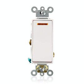 Leviton 20-Amp 120-Volt Decora Plus Rocker Lighted Handle, Illuminated Off Single-Pole AC Quiet Switch, 5631-2W, White