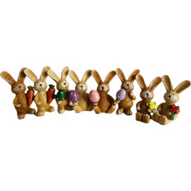 khevga Easter Decorative Figures - Set of 8 Small Wooden Bunnies, 4 cm, Cute Easter Decoration for Table, Windowsill, DIY Projects and Spring Decoration