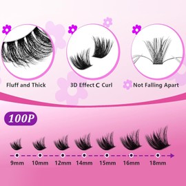 Lash Clusters Fluffy100D – DIY Eyelash Extension, Individual Cluster Lashes Wispy 10–18mm 240 pcs D Curl for Mega Dramatic Looks, Soft Lightweight Fake Lashes for At-Home Use By Charmily