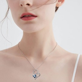 POPLYKE Grandma Necklace Blue Butterfly Crystal Heart Necklace, Grandson's Gift for Grandma Sterling Silver Grandma I Love You Forever Pendant, Valentine's Day Christmas Gift for Women