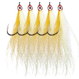 Clouser Minnow Fishing Flies, 10pcs Saltwater Fly Fishing Lures Hand Tied Clouser Minnow Fly Streamer Hooks for Bass Striper Flounder Saltwater Freshwater Yellowish White