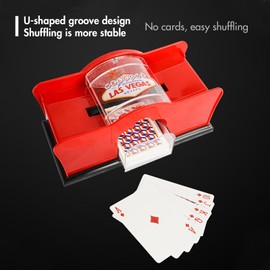 Playing Cards Shuffler, 1-2 Deck of Card Holder, Easy Hand Cranked System, Card Shuffling Machine, Casino Card Shuffler for Blackjack Poker Texas Hold Em Card Games for Home, Travel, Business(Red)