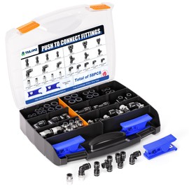 TAILONZ PNEUMATIC 1/4"3/8"1/2"1/8" Black Push to Connect Fittings Air Hose Fittings,Threaded Connection Kits, Suitable for Nylon Tube PU Tube Air Tube and Other Connection Kits（Pack of 58）
