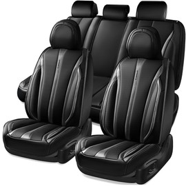 CAR PASS Nappa Leather Car Seat Covers Cushioned, Waterproof Leatherette Seat Covers Anti-Slip 5 Seats, Universal for Cars,SUV,Pick-Up,Truck,Sedan,Vehicles Sports(Full Set Black Charcoal Carbon Fiber)