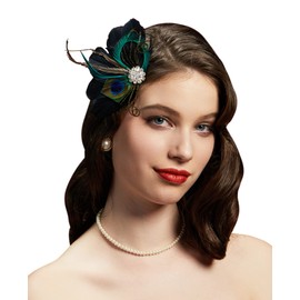 Cizoe Fascinators 20s Gatsby Flapper Acessories Art Deco Party Accessory Peacock Feather Headpiece(Q-Black)