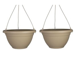 The HC Companies Mojave Hanging Basket w/Punch-Out Drainage Holes - Hanging Plant Pot - Lightweight & UV-Resistant Hanging Plant Holder (12" Sandstone, Pack of 2)
