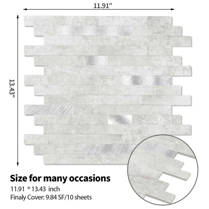 10 - Sheet Peel and Stick Backsplash Wall Tile, PVC