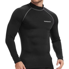 TERODACO Rash Vest Mens Long Sleeve Swimming Shirts for Men UV Sun Protection Compression Wetsuit Top Mens Diving Surfing Rash Guard Base Layer,Fast Dry Stretchy Breathable 226 Black Grey XXL