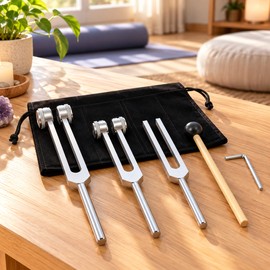 Weighted Tuning Fork Set for Sound & Relaxation – 128Hz, 256Hz & 512Hz with Hammer and Storage Bag
