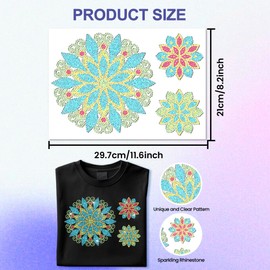ANATTASOUL Iron on Rhinestone Transfers Mandala Flower Brooch Glitter Diamante Patch Sequin for Clothes, Large Bling Hotfix Iron On Applique for Clothing Hoodies Dress Shirt DIY Decor Gifts