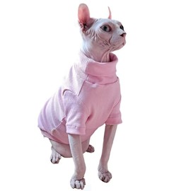 Sphynx Hairless Cat Clothes Turtleneck Sweater - Soft Cotton Breathable Pullover for Cats & Small Dogs, Devon Rex, Cornish Rex, Bambino Peterbald and Elf (Pink L)