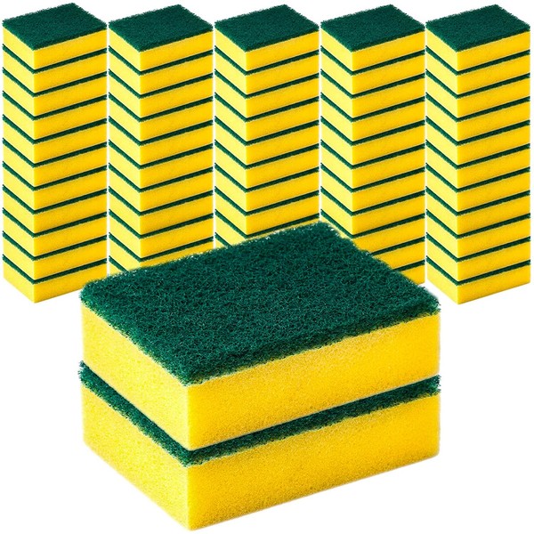 DecorRack 56 esponjas de Limpieza para Cocina, Platos, baño, Lavado de Coche, un Lado Absorbente, Almohadillas abrasivas de Esponja para Platos, Resistentes, Verde Amarillo (Paquete de 56)