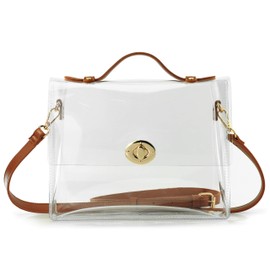Hoxis Clear Bag with Turn Lock Closure Women's Cross Body Handbags Stadium Approved (Brown)