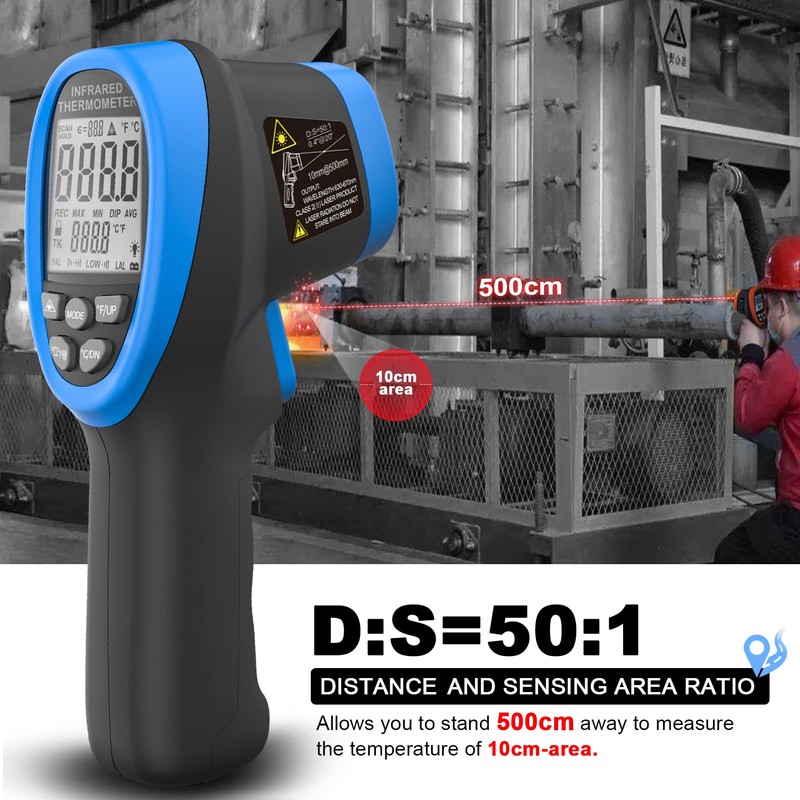 AIOMEST AI-1800 Digital Pyrometer DS 50:1, Touchless Infrared Thermometer Gun