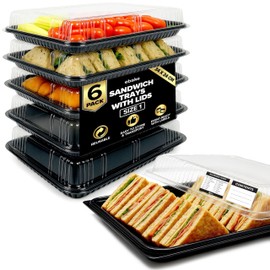 ebake Pack of 6 Sandwich Platter Trays with Lids - Reusable Buffet Trays for Catering, Parties, Events and Birthdays - 34 x 24 x 7.5cm