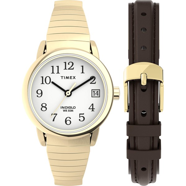 Timex Easy Reader Women's 25mm Expansion Band Watch and Leather Strap Box Set TWG025300