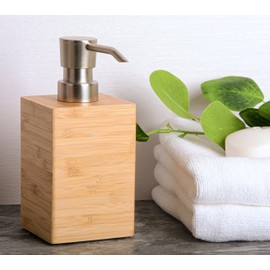 Clasin Home Bamboo Soap Dispenser, 7 Fl Oz Wooden Soap Dispenser, Elegant Square Design, Modern Indoor Kitchen Bathroom Countertop, Farmhouse Decor, Housewarming Gift, Natural Light Brown