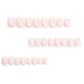 Nude Fake Nails - Square Press Ons, Short Acrylic, Solid Color, Glossy Glue Ons for Women & Girls