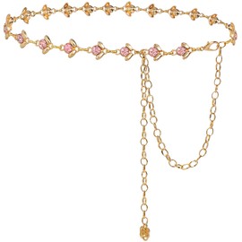 Glamorstar Chain Belt for Women Rhinestone Crystal Waist Belts for Dress Gift Gold Pink 120CM/47.2IN