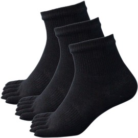 Hayashi (PM625) Men's Socks, Middle Length, 5 Toes, Military Feet, "Strong + Cotton" Z-Twist Yarn, 100% Cotton, Black, 3 Pairs Set, 9.6 - 10.6 inches (24.5 - 27 cm), Black