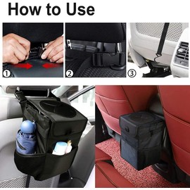 Papelera para coche con tapa y bolsillos de almacenamiento, 100% a prueba de fugas, impermeable, cubo de basura multiusos para coche