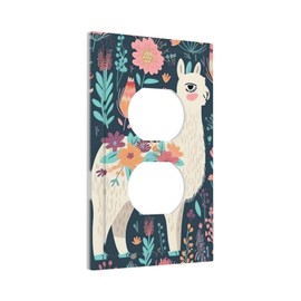 Cute Llama Floral Print Outlet Covers 1 Gang Light Switch Plate Cover Decorative Wall Plates Standard Size Switchplate Electrical Faceplate for Bathroom Kitchen Bedroom Decor