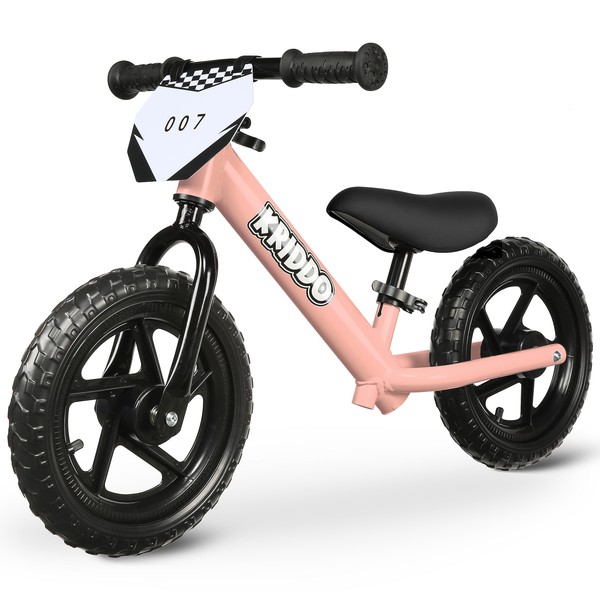 KRIDDO Toddler Balance Bike 2 Year Old, Age 24 Months to 5 Years Old, 12 Inch Push Bicycle with Customize Plate (3 Sets of Stickers Included), Steady Balancing, Gift Bike for 2-3 Boys Girls, Pink