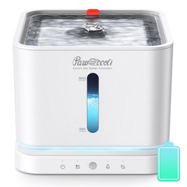 Pawccoli Cordless Cat Water Fountain, 3L/100oz Stainless Steel Tray, Cat Fountains for Drinking, Pet Water Fountains Indoor, Automatic Dog Water Bowl Dispenser, Rechargeable Battery Operated White