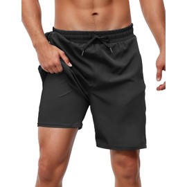 bolukets Swimming Trunks for Men with Compression Liner 7 Inch 2 in 1 Breathable Swimming Shorts with Zip Pockets Men Elastic Board Shorts with Drawstring, black, XL