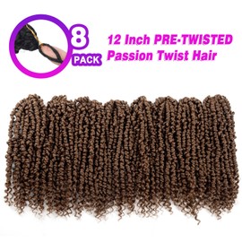 Bileaf Pre-twisted Passion Twist Crochet Hair 12 Inch Ombre Passion Twist Hair 8 Packs, Ombre Crochet Hair Pre Looped Passion Twists Crochet Braids Boho Crochet Hair for Women Girls and Kids #30