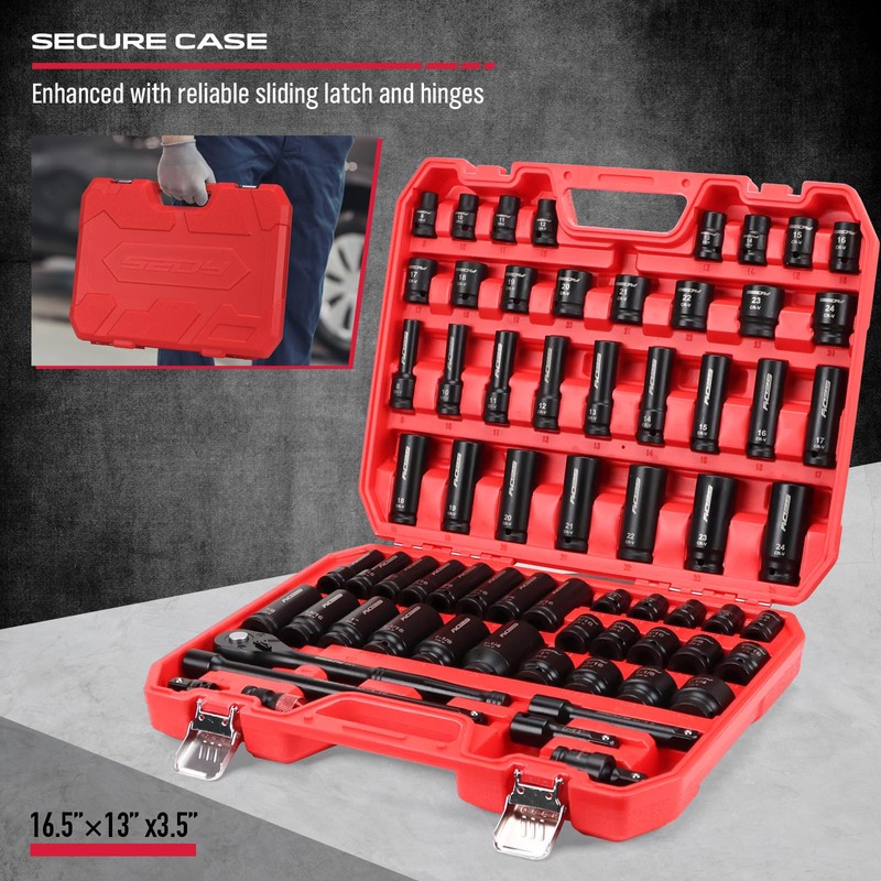 Master 1/2" Drive Impact Socket Set, 67-Piece Standard & Deep