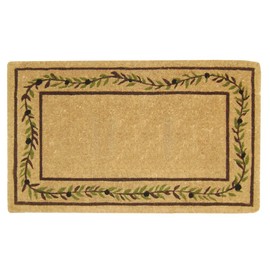 Nedia O2227 Not Applicable Heavy Duty 22" x 36" Coco Mat Olive Branch Border, Plain , White