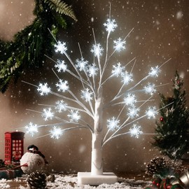 Retisee 1 Pcs Snowflake Tree LED Light with 24 LED Lights Timer USB Battery Operated Christmas Snow Indoor Outdoor for Home Table Party Decor (White Color,Snowflake)