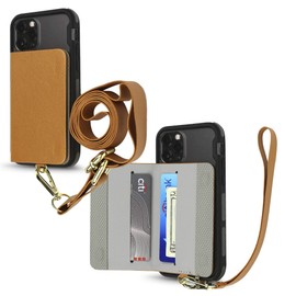 Cell Phone and Credit Card Holder with Crossbody and Wrist Straps, Stick-On Wallet w/RFID Protection Multiple Card Slots Transparent ID Pocket