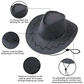 Western Cowboy Hat Grey Sun Cap Faux Felt Leather Suede Fancy Dress Party Costume Outfit Travel Outdoor Sun Protection Mens Womens