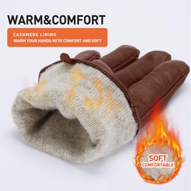 BISON DENIM Winter Genuine Sheepskin Leather Gloves for Men, Touchscreen Texting Warm Cashmere Lined Gloves for Driving (Cognac,Small)