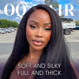 OQ HAIR Glueless Wigs Human Hair Pre Plucked Pre Cut Kinky Striaght 7x5 HD Lace 180% Density Wear and Go Yaki Straight Glueless Wig Pre Plucked For Beginners 3 Second To Wear 24 Inch