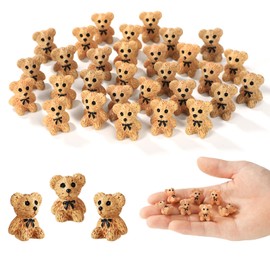 Pack of 30 Mini Teddy Bears Resin Cute Miniature Teddy Bears Resin Tiny Animals Made of Resin Small Teddy Bears Resin Perfect Decoration Accessories for Car Fairy Gardens Dollhouse (Brown)