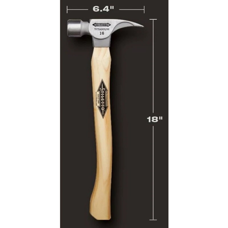 Stiletto TI16SC 16 Oz. Titanium Smooth Face Hammer, 18"Curved Hickory